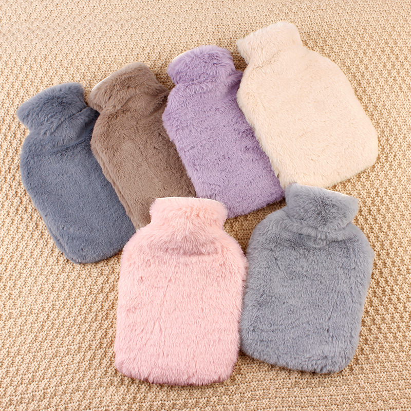 Cross-border Spot Goods Two-side Hand Putting Plush Cloth Cover Water Filling Hot Water Bag Pvc Irrigation Hand Warmer Water Injection Hand Warmer Hand Warmer display picture 5