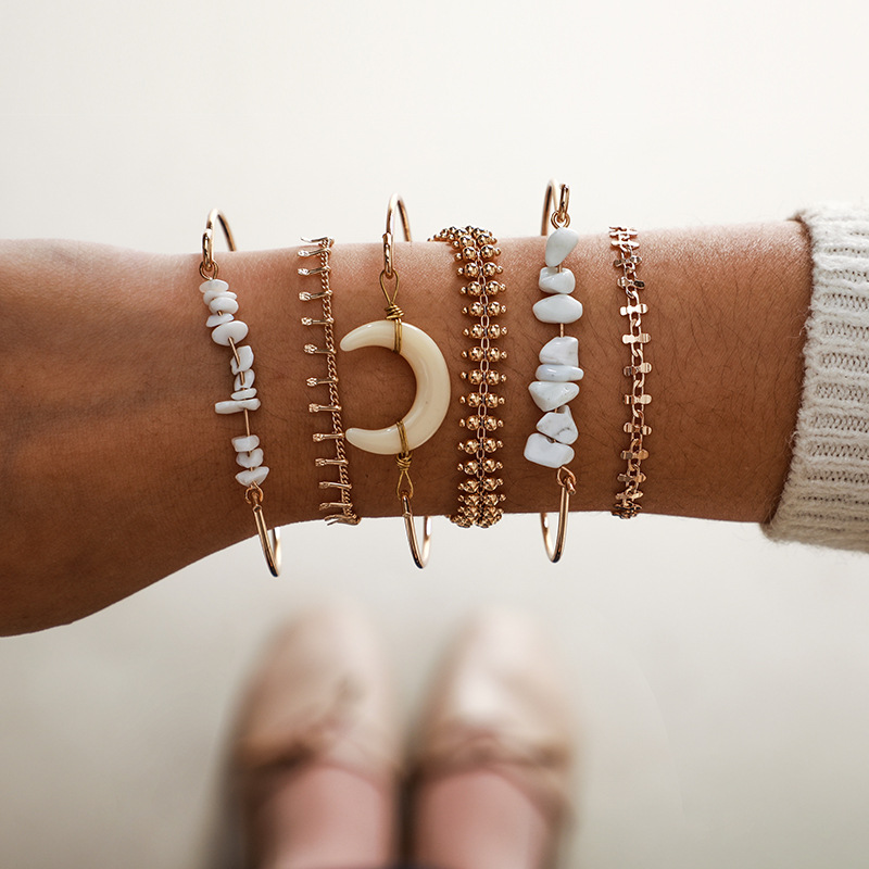 Hip-hop Geometric Moon Alloy Plating Natural Stone Unisex Bracelets 6 Pieces display picture 3