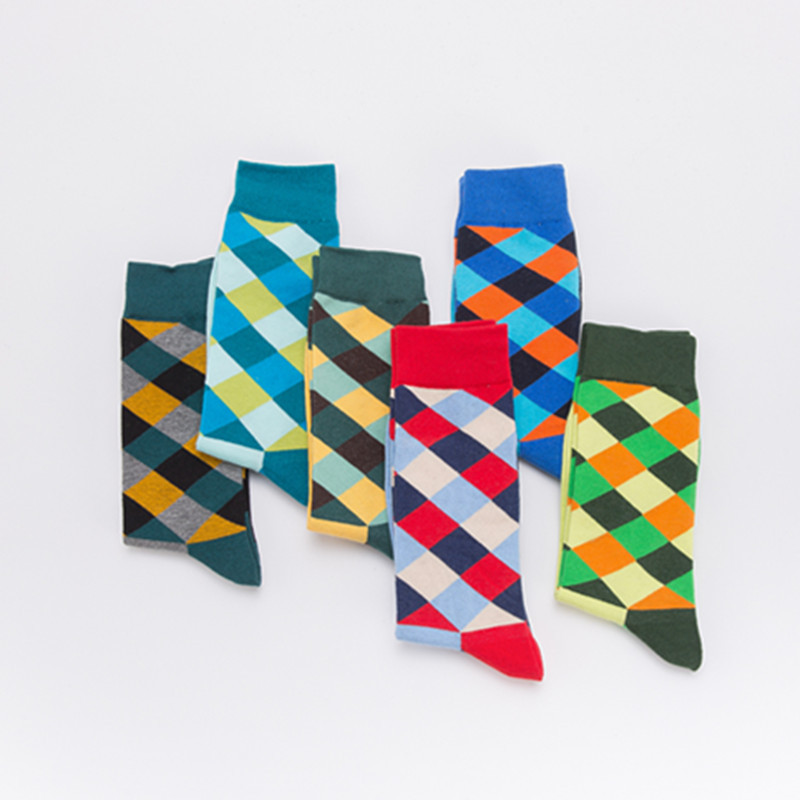 Men's Basic Lattice Cotton Jacquard Crew Socks 1 Set display picture 1