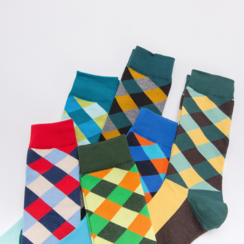 Men's Basic Lattice Cotton Jacquard Crew Socks 1 Set display picture 3