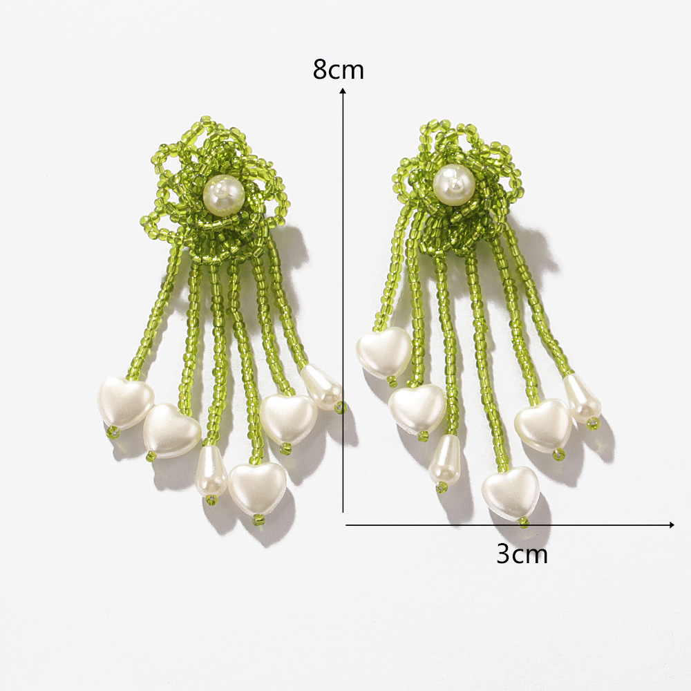 Bohemian Heart Shape Flower Beaded Imitation Pearl Glass Women's Dangling Earrings 1 Pair display picture 3