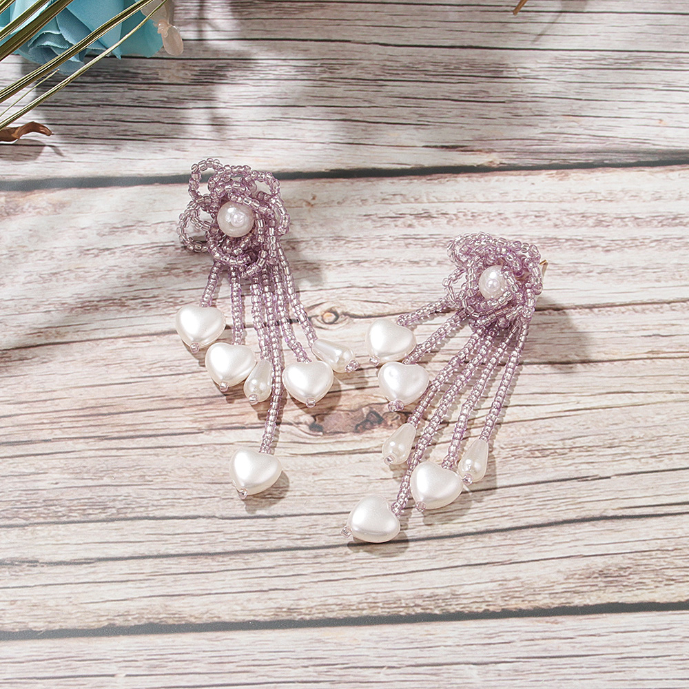 Bohemian Heart Shape Flower Beaded Imitation Pearl Glass Women's Dangling Earrings 1 Pair display picture 7