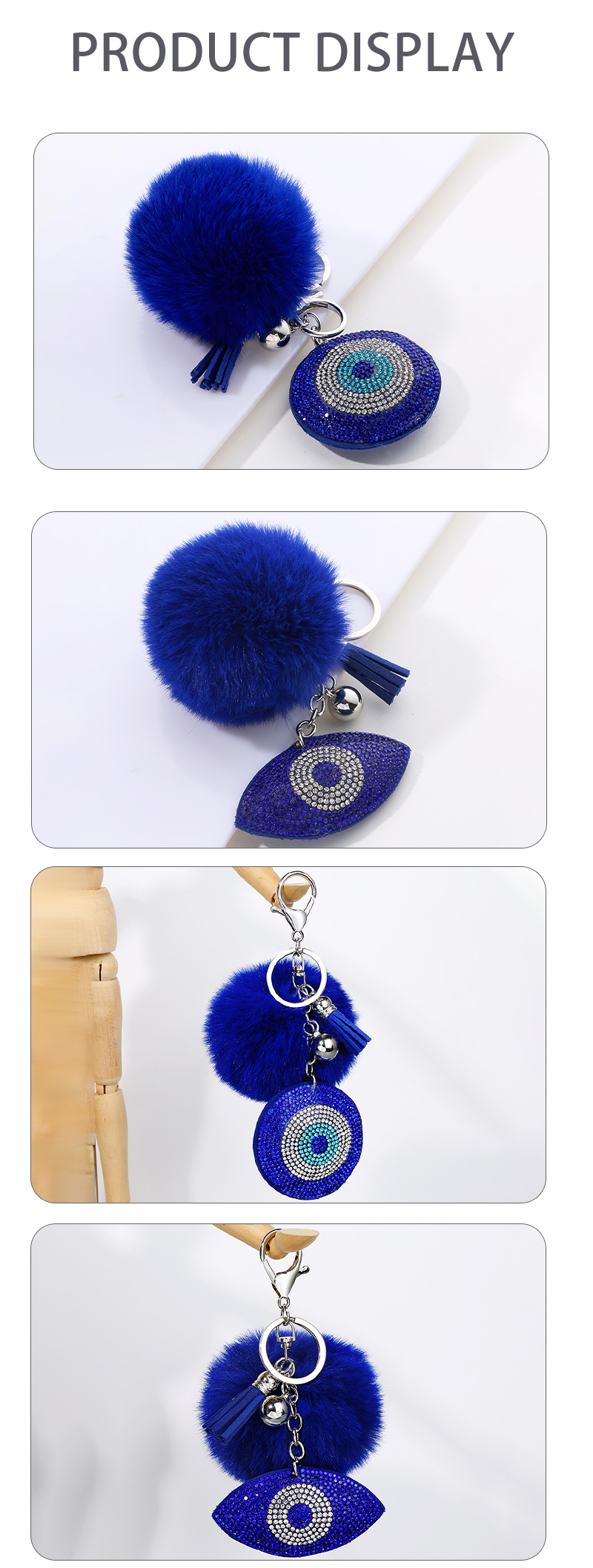 Simple Style Devil's Eye Flannel Inlay Rhinestones Unisex Bag Pendant Keychain 1 Piece display picture 5