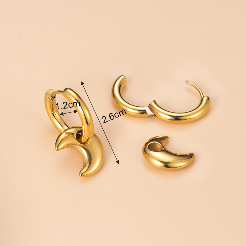Fashion Pentagram Moon Stainless Steel Titanium Steel Gold Plated Earrings 1 Pair display picture 15