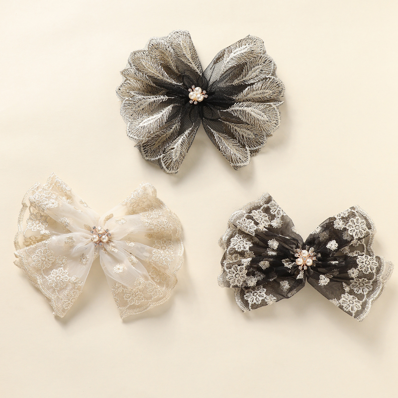 Sweet Bow Knot Imitation Pearl Cloth Lace Hair Clip 1 Piece display picture 3