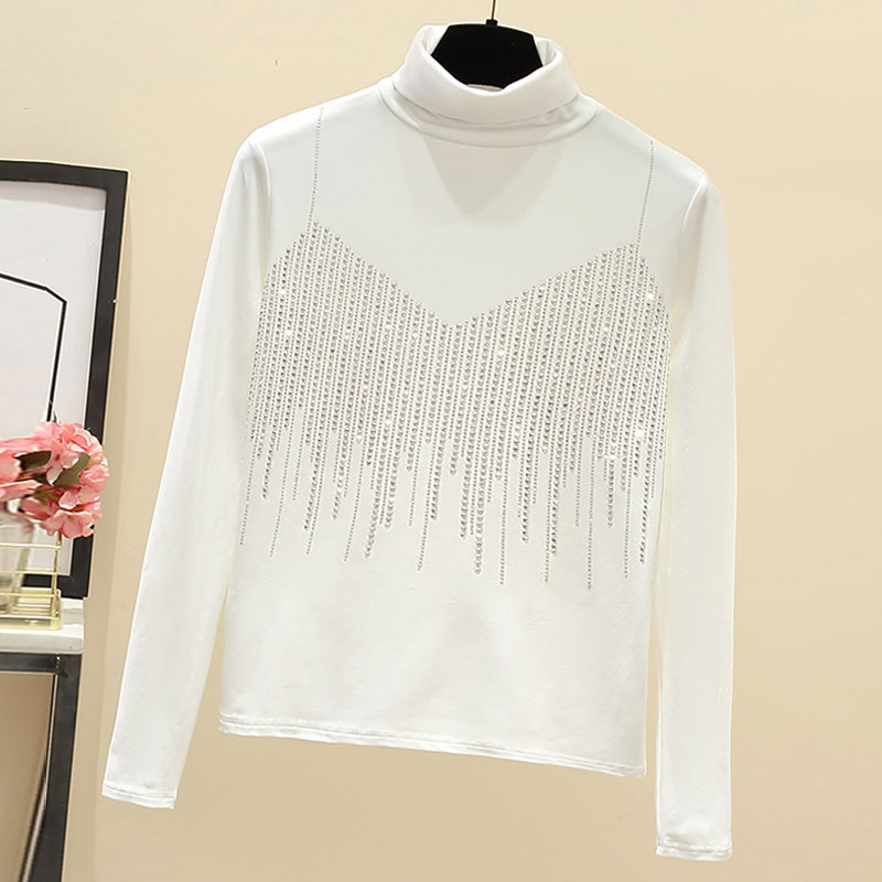 Women's T-shirt Long Sleeve T-shirts Diamond Fashion Solid Color display picture 6