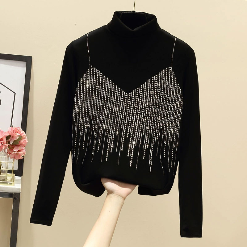 Women's T-shirt Long Sleeve T-shirts Diamond Fashion Solid Color display picture 8