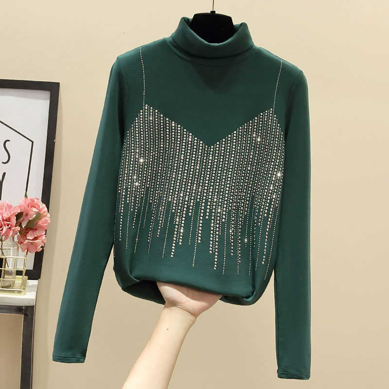 Women's T-shirt Long Sleeve T-shirts Diamond Fashion Solid Color display picture 9