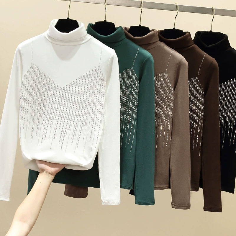 Women's T-shirt Long Sleeve T-shirts Diamond Fashion Solid Color display picture 12