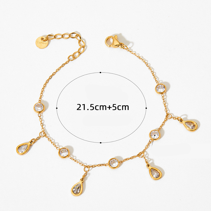 Fashion Water Droplets Stainless Steel Inlay Zircon Women's Bracelets Anklet Necklace display picture 5