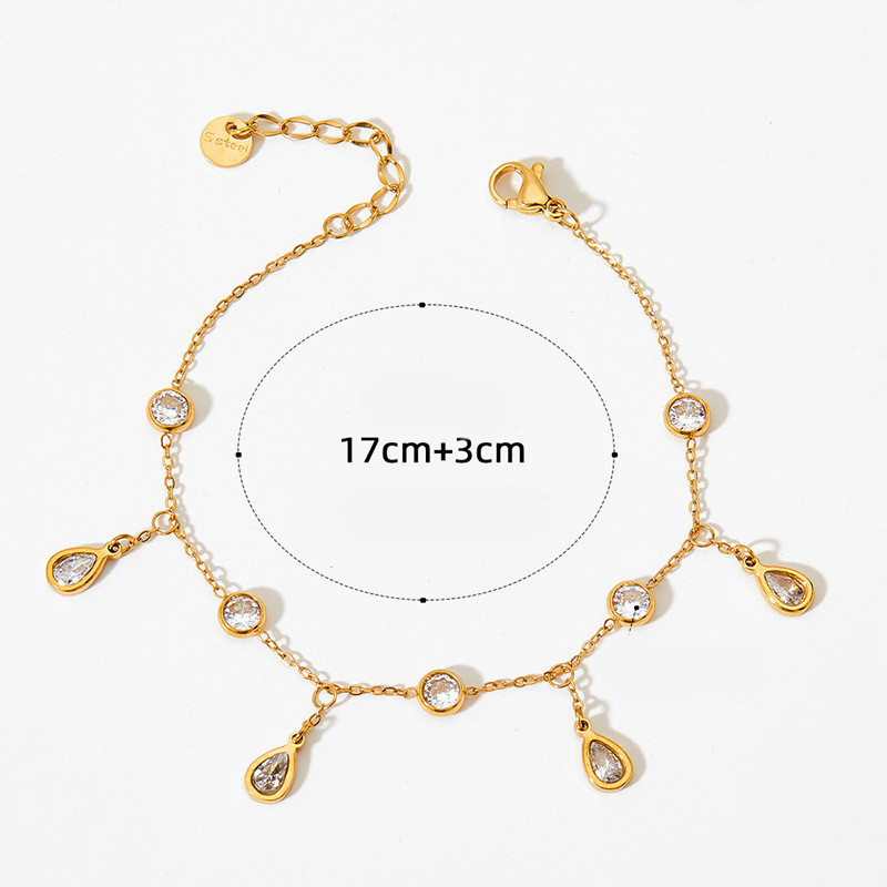 Fashion Water Droplets Stainless Steel Inlay Zircon Women's Bracelets Anklet Necklace display picture 4