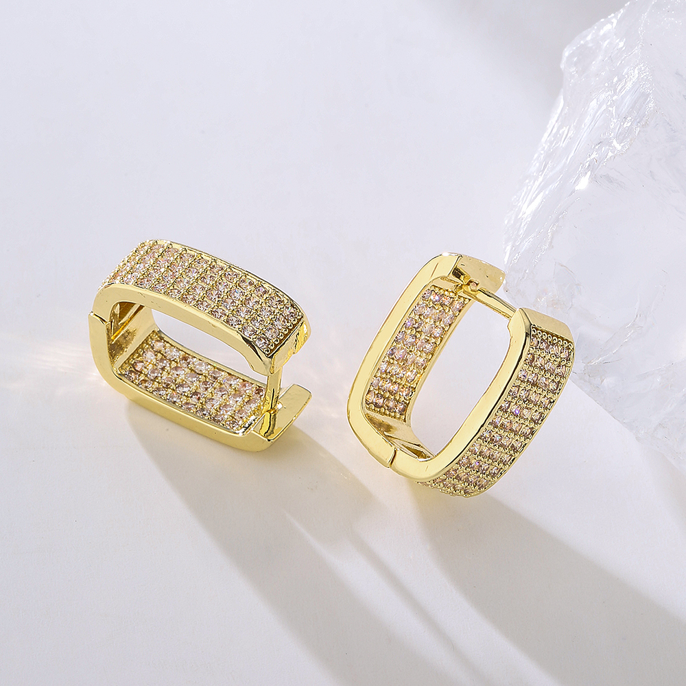 1 Pair Fashion Geometric Gold Plated Copper Zircon Gold Plated Earrings display picture 3