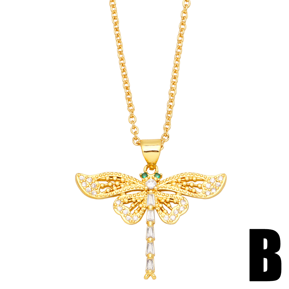 Simple Style Dragonfly Copper Gold Plated Zircon Pendant Necklace 1 Piece display picture 4