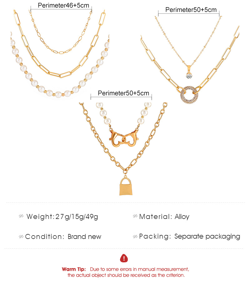 Retro Geometric Lock Imitation Pearl Alloy Inlay Rhinestones Women's Layered Necklaces 1 Piece display picture 1