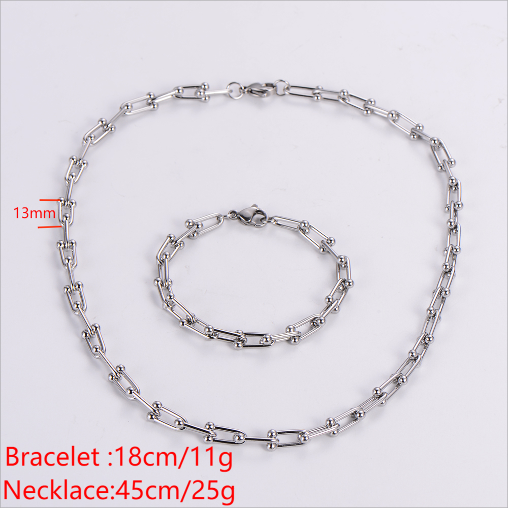 Classic Style U Shape Stainless Steel Patchwork Bracelets Necklace 1 Set display picture 5