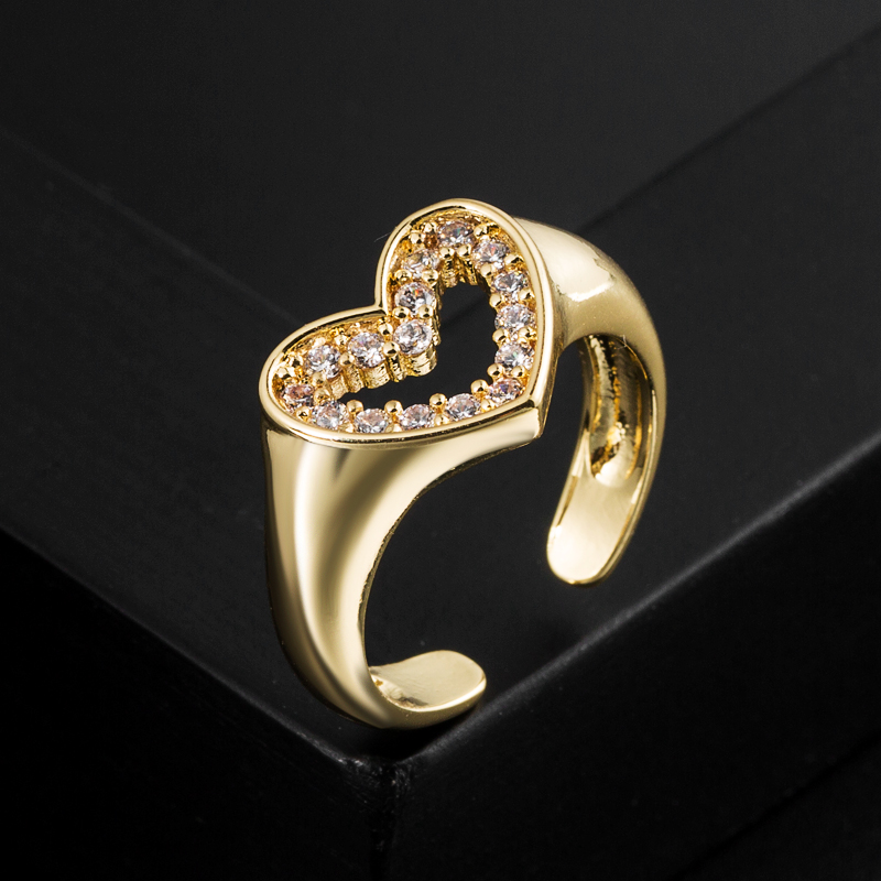 Fashion Heart Shape Copper Gold Plated Zircon Open Ring 1 Piece display picture 3