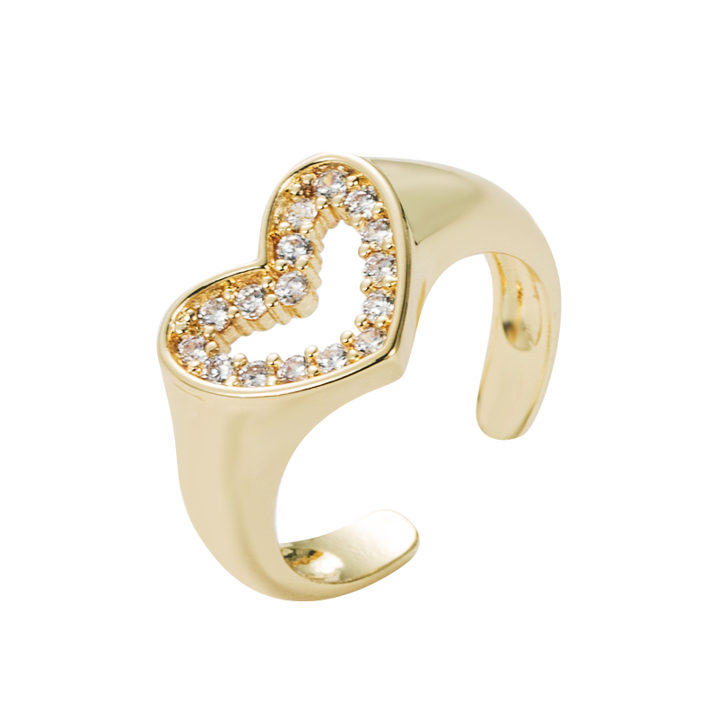 Fashion Heart Shape Copper Gold Plated Zircon Open Ring 1 Piece display picture 7