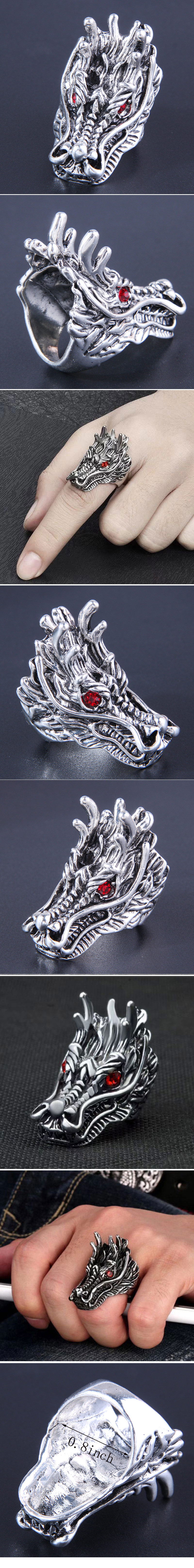 Retro Animal Dragon Alloy Carving Rhinestones Men's Rings 1 Piece display picture 1