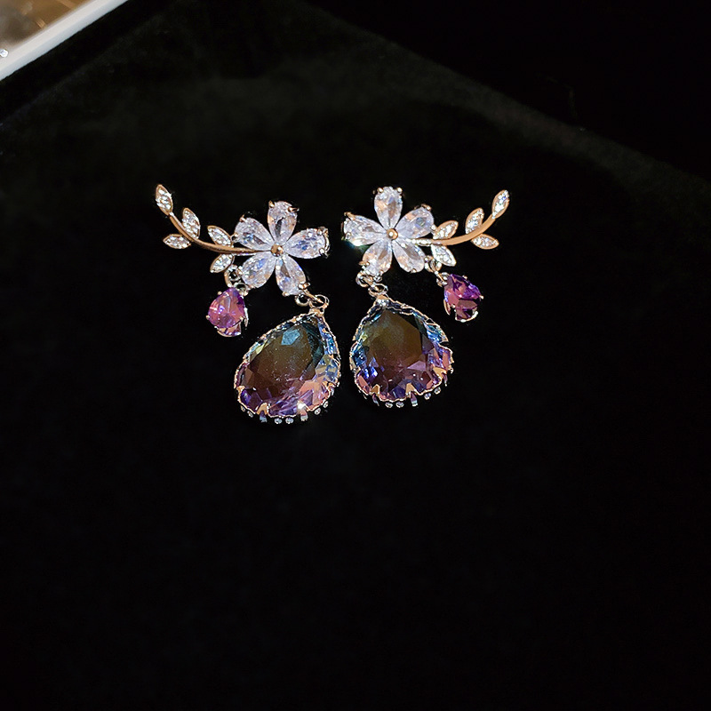 Mode Fleur Le Cuivre Incruster Zircon Boucles D'oreilles 1 Paire display picture 6