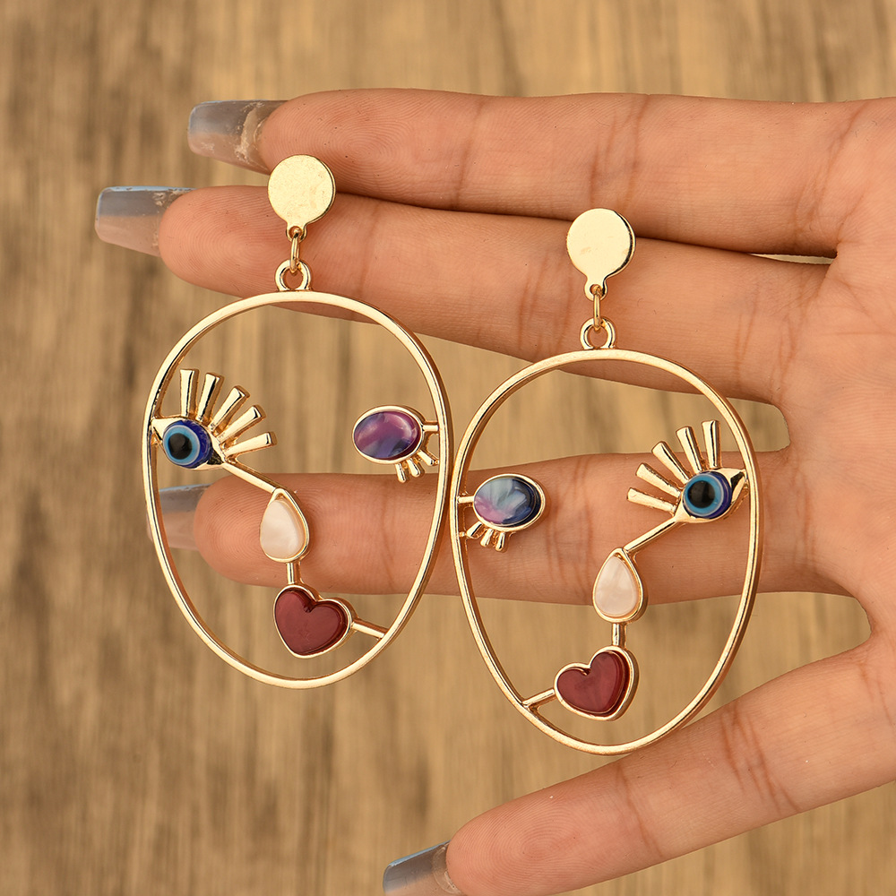 Fashion Human Face Alloy Enamel Plating Hollow Out Women's Drop Earrings 1 Pair display picture 2