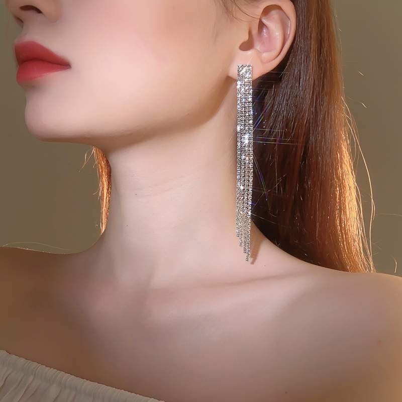 Shiny Tassel Rhinestone Women's Drop Earrings 1 Pair display picture 2