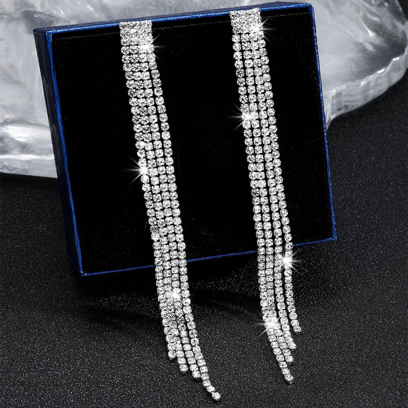 Shiny Tassel Rhinestone Women's Drop Earrings 1 Pair display picture 4