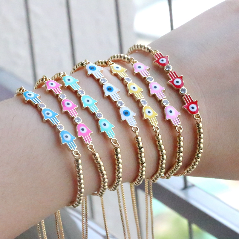 Fashion Palm Eye Copper Beaded Gold Plated Zircon Bracelets 1 Piece display picture 12