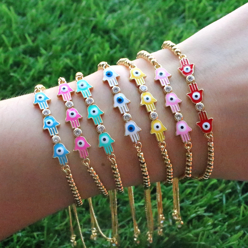Fashion Palm Eye Copper Beaded Gold Plated Zircon Bracelets 1 Piece display picture 13