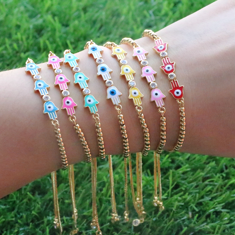 Fashion Palm Eye Copper Beaded Gold Plated Zircon Bracelets 1 Piece display picture 14