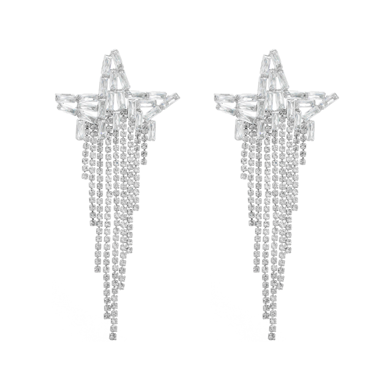 Fashion Pentagram Alloy Tassel Rhinestones Women's Dangling Earrings 1 Pair display picture 6