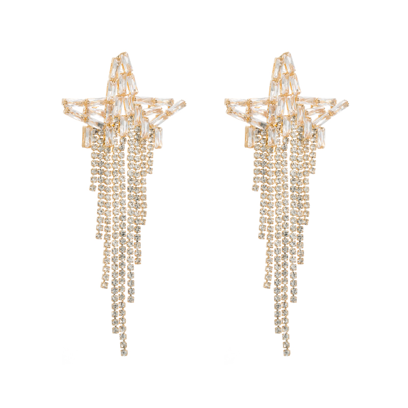 Fashion Pentagram Alloy Tassel Rhinestones Women's Dangling Earrings 1 Pair display picture 8