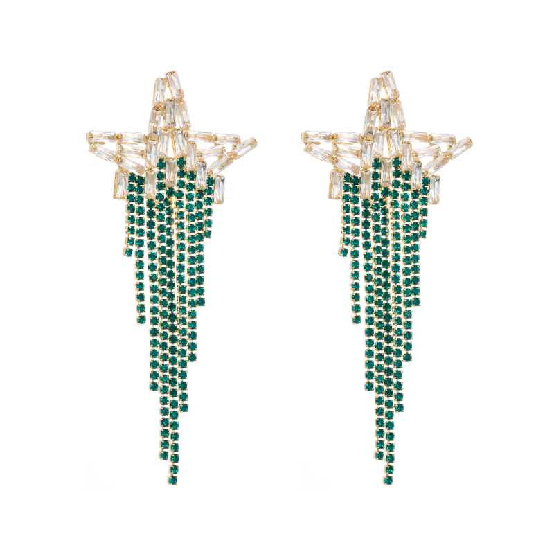 Fashion Pentagram Alloy Tassel Rhinestones Women's Dangling Earrings 1 Pair display picture 7