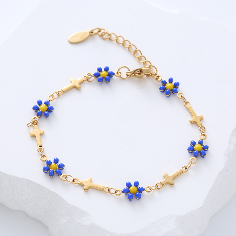 Simple Style Cross Flower Stainless Steel Patchwork Enamel Gold Plated Bracelets 1 Piece display picture 7