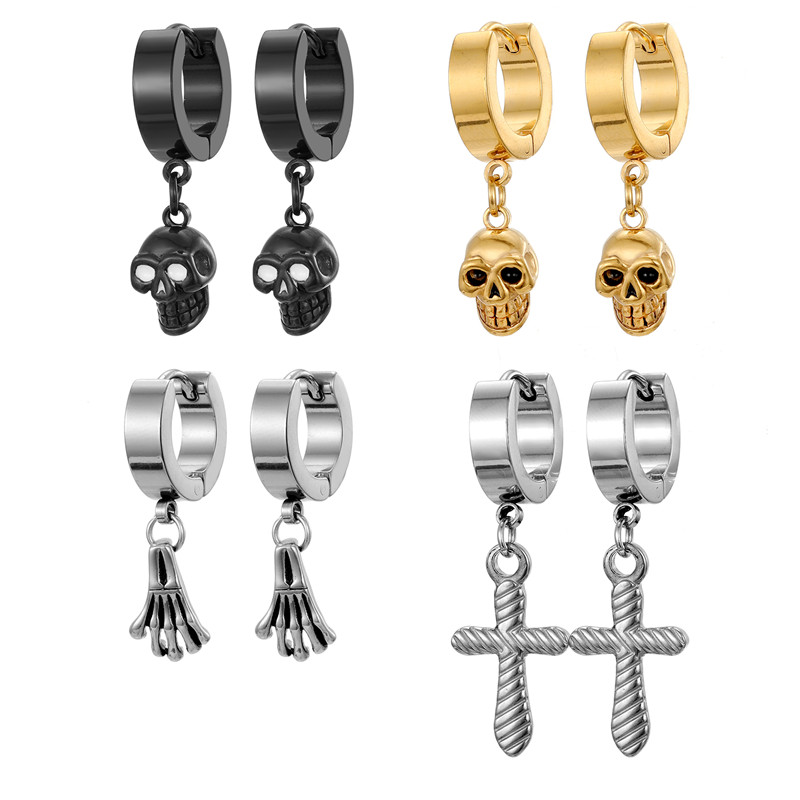 1 Piece Vintage Style Skull Plating Stainless Steel Dangling Earrings display picture 2