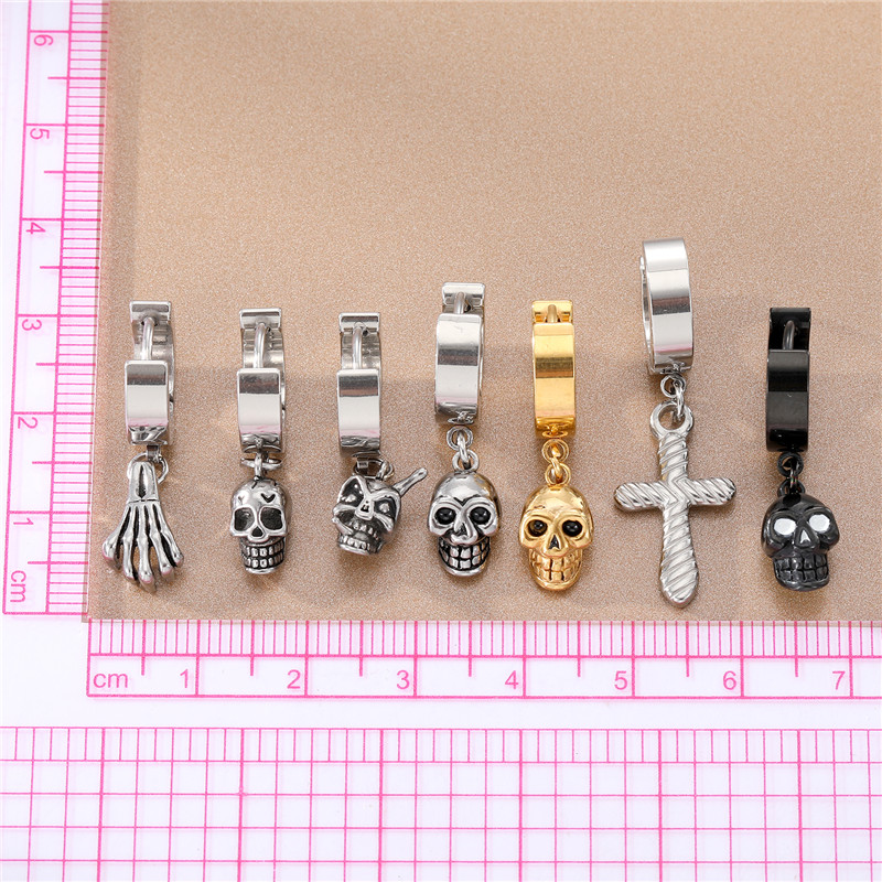 1 Piece Vintage Style Skull Plating Stainless Steel Dangling Earrings display picture 7