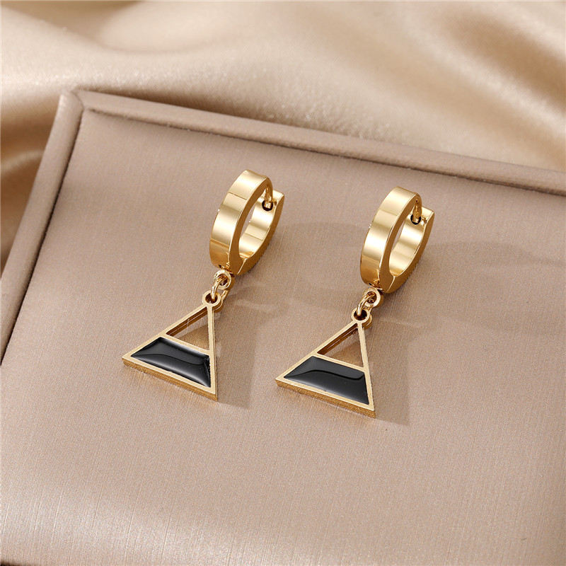 Fashion Triangle Pentagram Heart Shape Stainless Steel Plating Dangling Earrings 1 Pair display picture 5