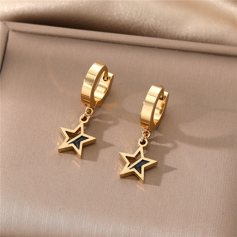 Fashion Triangle Pentagram Heart Shape Stainless Steel Plating Dangling Earrings 1 Pair display picture 6