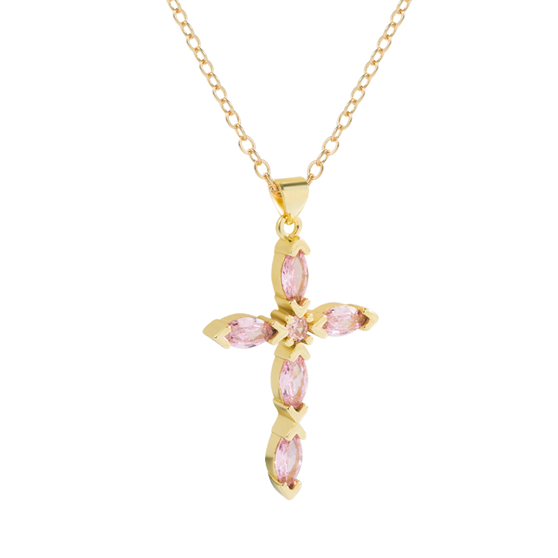 Classic Style Cross Copper Gold Plated Zircon Pendant Necklace 1 Piece display picture 9