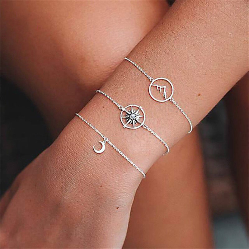 Simple Style Mountain Star Moon Alloy Unisex Bracelets 3 Piece Set display picture 2