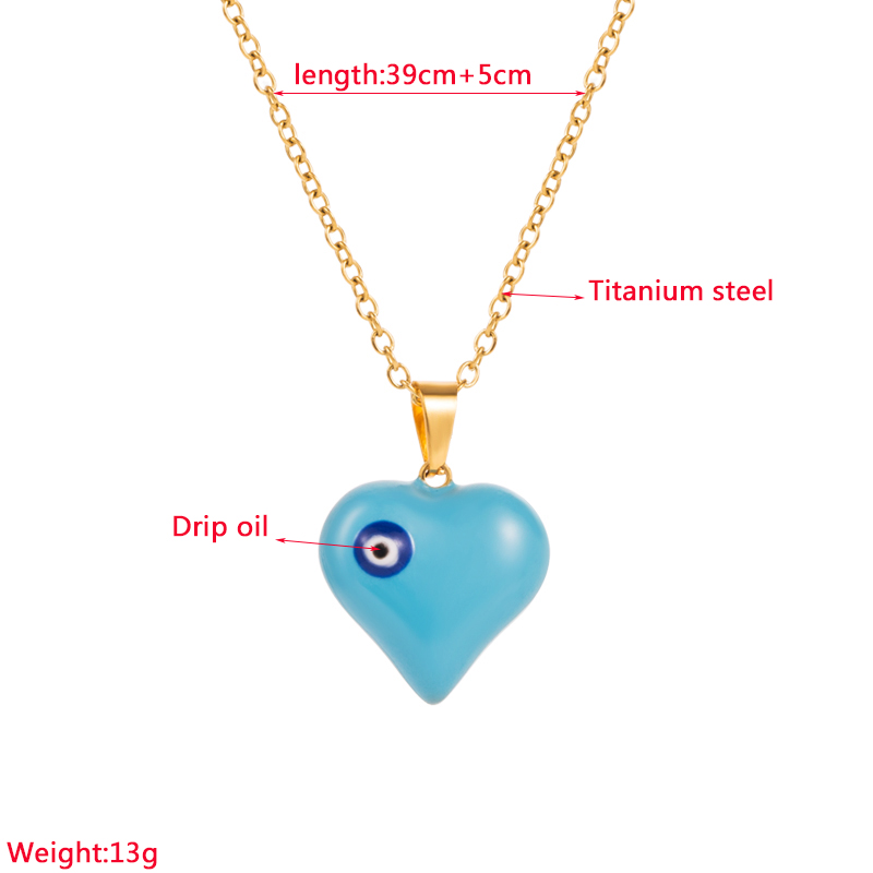 Classic Style Devil's Eye Heart Shape Titanium Steel Enamel Gold Plated Zircon Pendant Necklace 1 Piece display picture 1