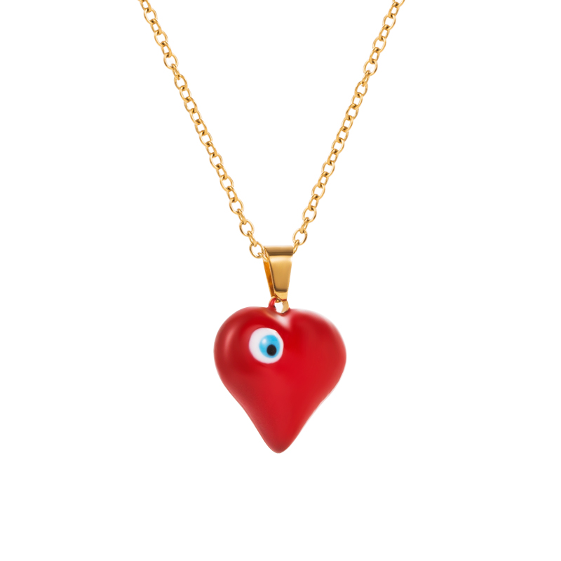 Classic Style Devil's Eye Heart Shape Titanium Steel Enamel Gold Plated Zircon Pendant Necklace 1 Piece display picture 9