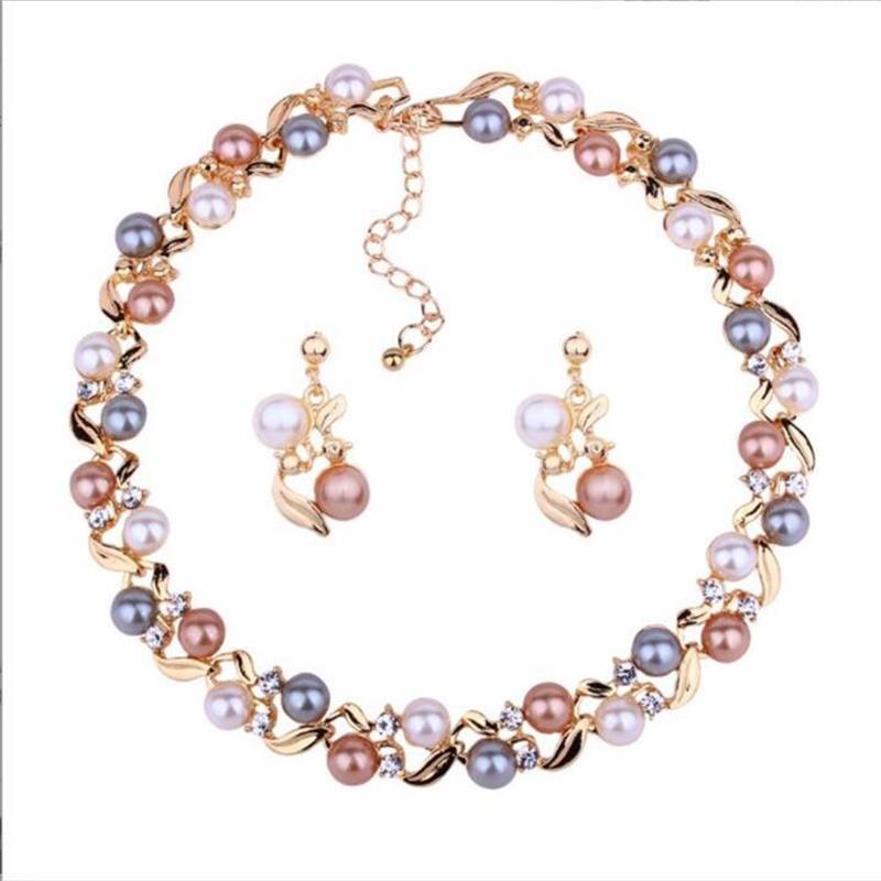 Moda Geométrico Aleación Embutido Perlas Artificiales Diamantes De Imitación Mujeres Collar 1 Juego display picture 3