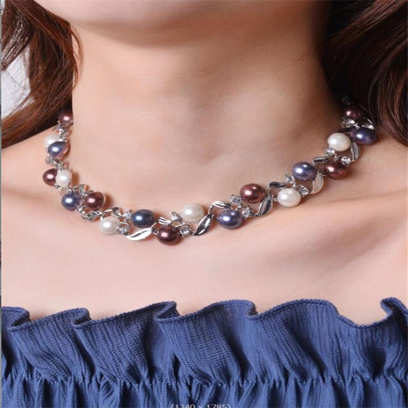 Moda Geométrico Aleación Embutido Perlas Artificiales Diamantes De Imitación Mujeres Collar 1 Juego display picture 4