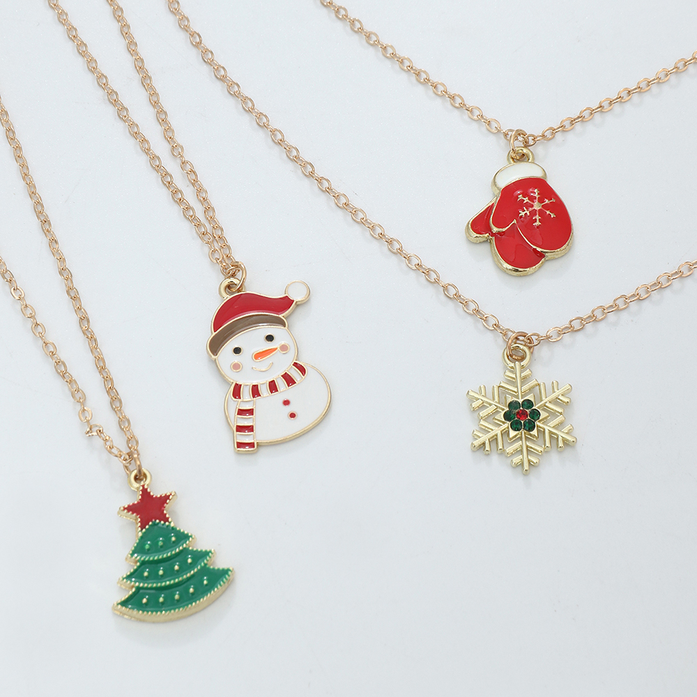 Cute Christmas Tree Snowman Snowflake Alloy Plating Women's Necklace 4 Pieces display picture 4