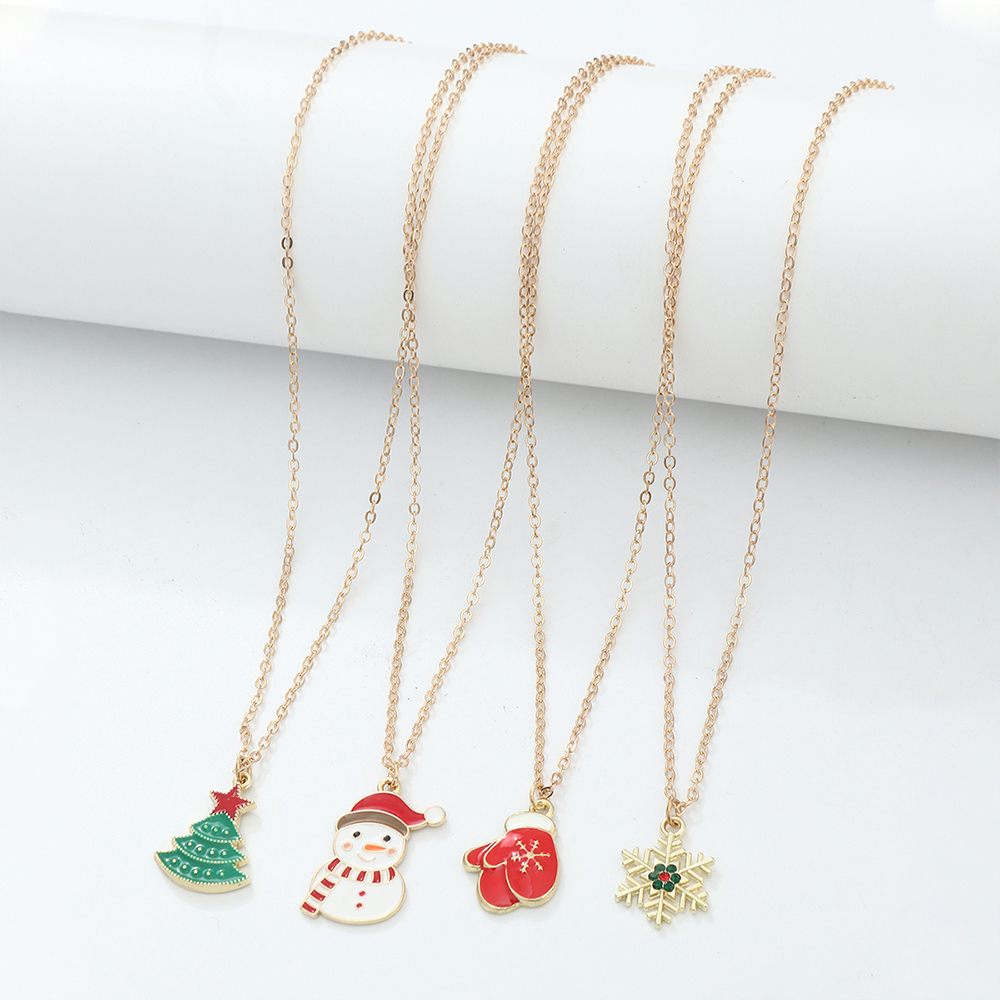 Cute Christmas Tree Snowman Snowflake Alloy Plating Women's Necklace 4 Pieces display picture 5