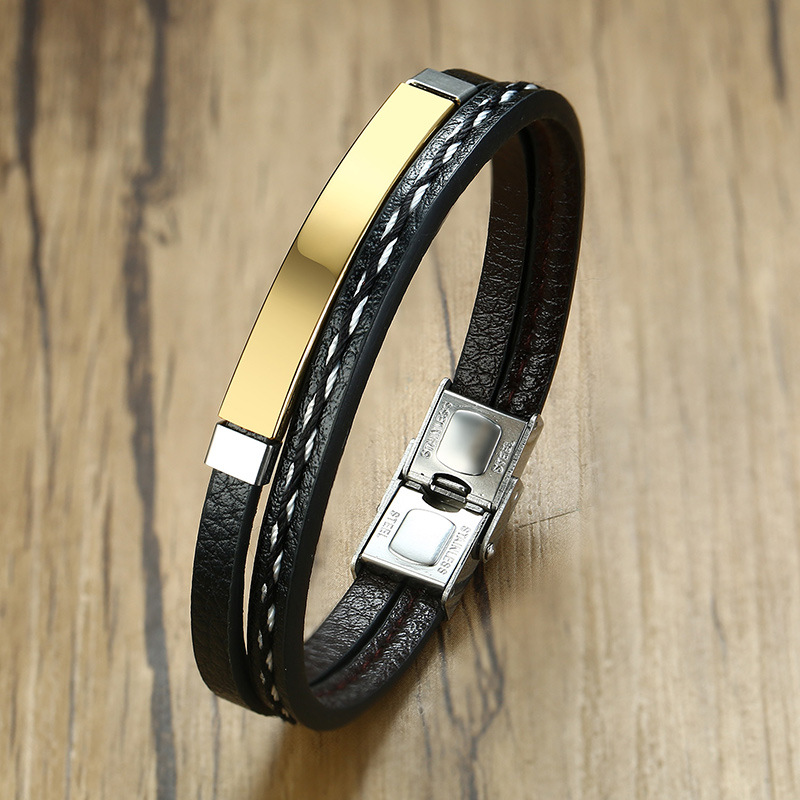 Fashion Geometric Stainless Steel Pu Leather Buckle Bangle 1 Piece display picture 2