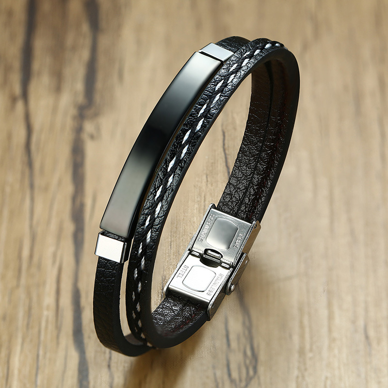 Fashion Geometric Stainless Steel Pu Leather Buckle Bangle 1 Piece display picture 3