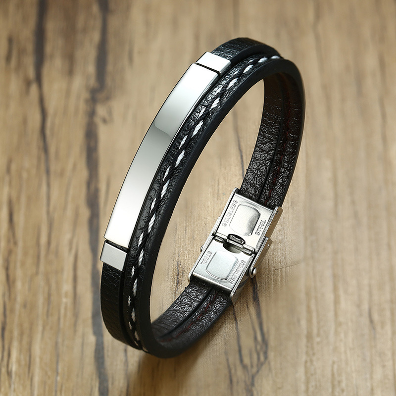 Fashion Geometric Stainless Steel Pu Leather Buckle Bangle 1 Piece display picture 6