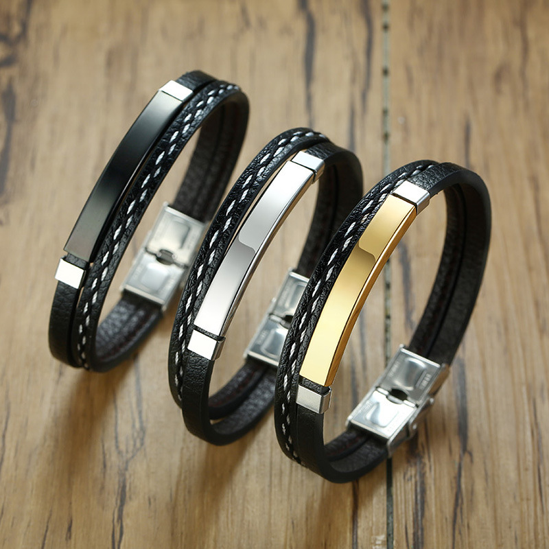 Fashion Geometric Stainless Steel Pu Leather Buckle Bangle 1 Piece display picture 10