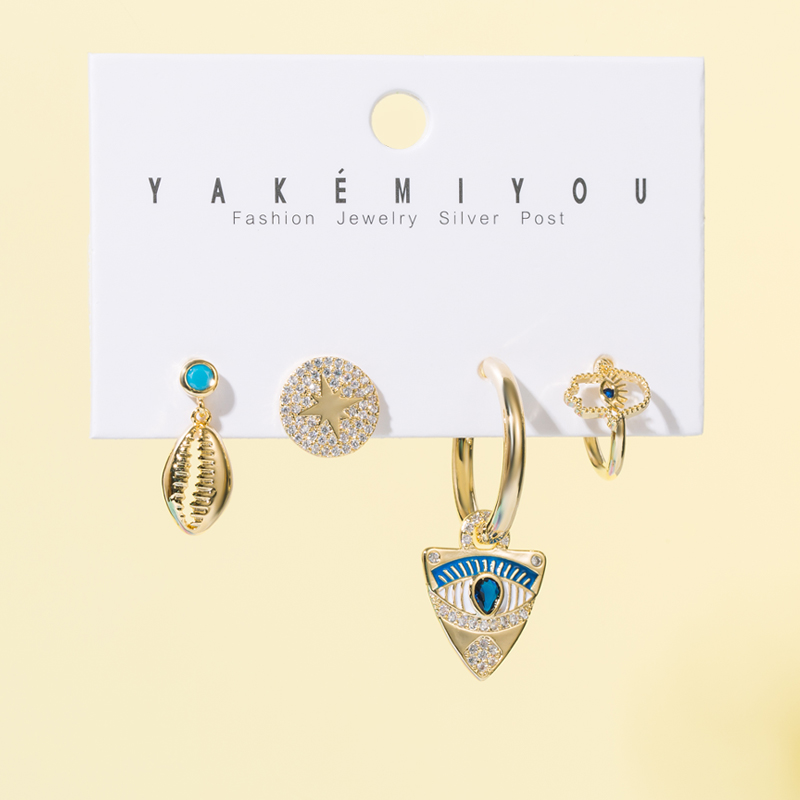 Yakemiyou Fashion Pentagram Heart Shape Snake Copper Enamel Gold Plated Zircon Dangling Earrings 1 Set display picture 2
